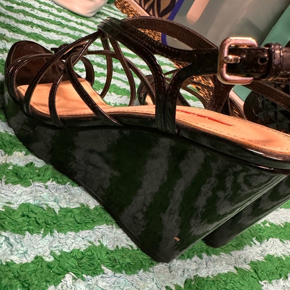 PRADA WEDGE STRAPPY LUXURIOUS SHOES US 8 BLK PATTON LEATHER NEW - Picture 2 of 10